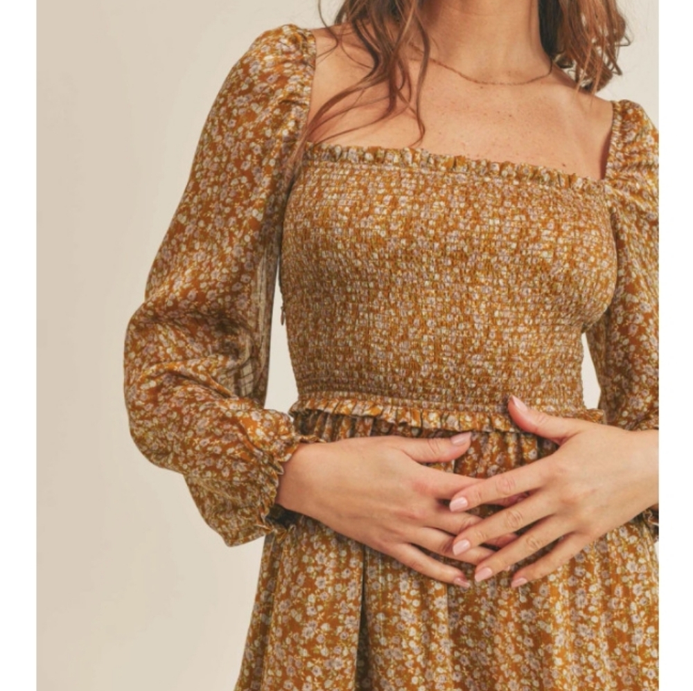 Reset By Jane Lena Babydoll Dress Gold Floral Size Large NWT - Picture 2 of 9
